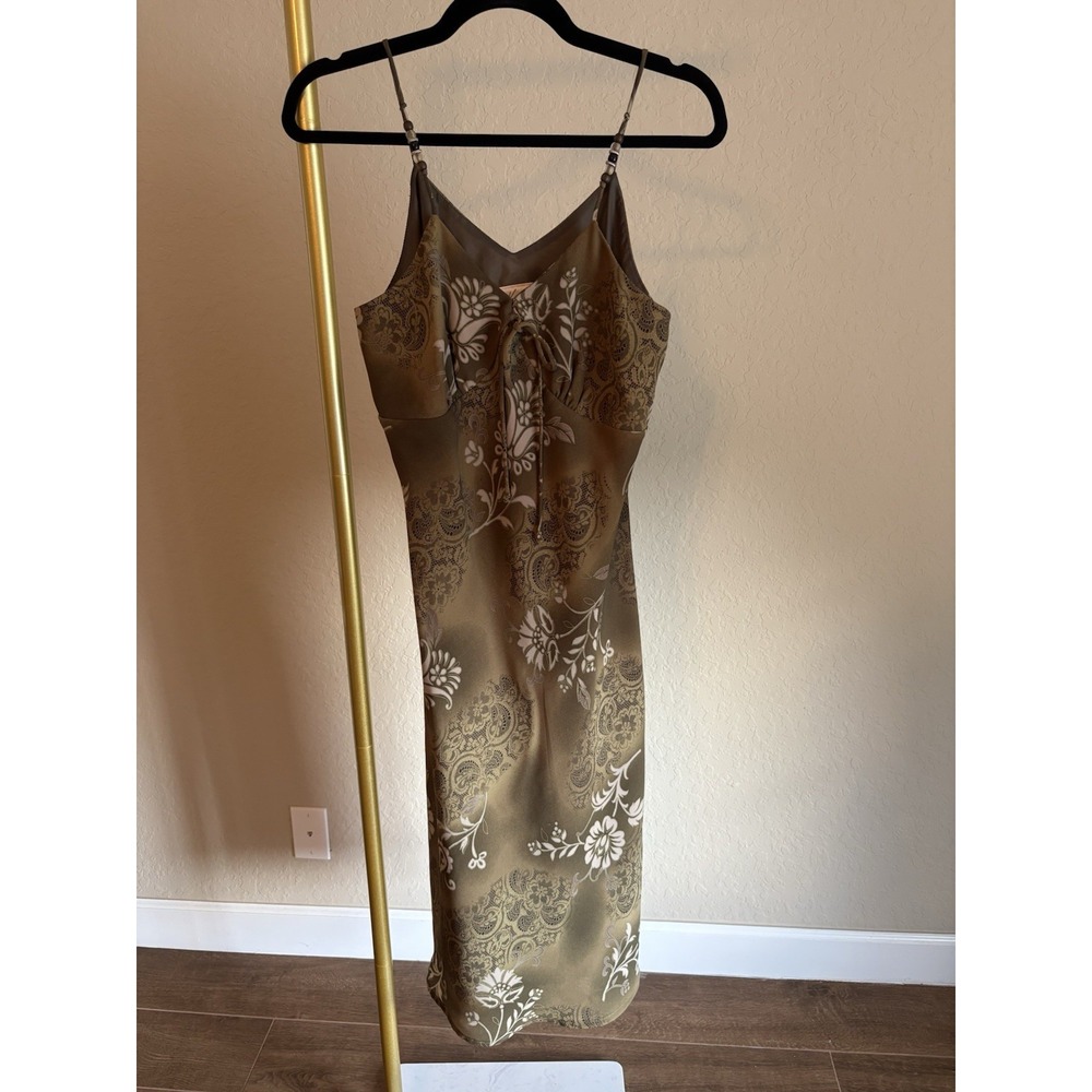 Vintage Womens Y2K Paisley Babydoll Midi Slip Dress Size M Olive Green Fairycore